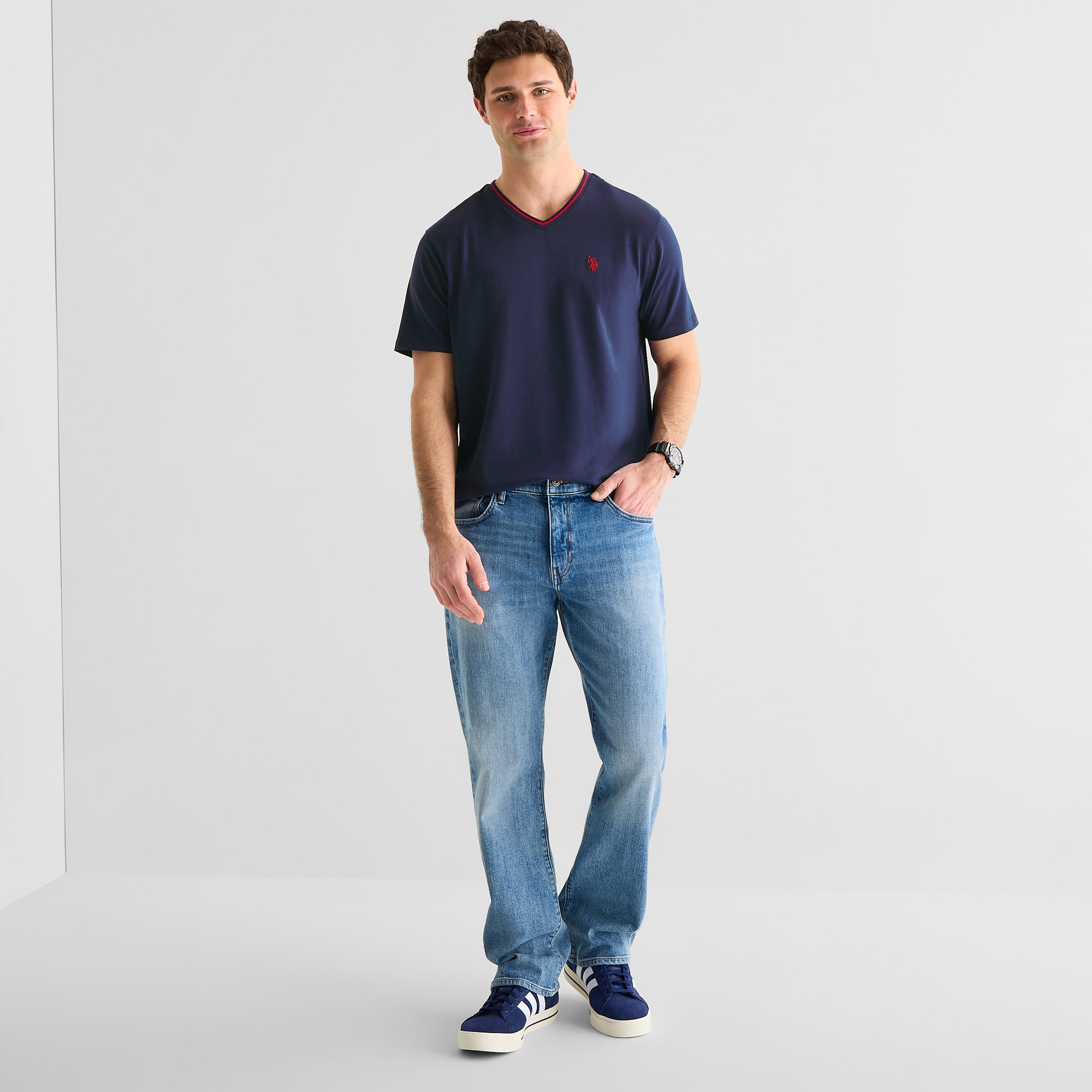 U.S. Polo Assn. Tipped Mens V Neck Short Sleeve STRETCH FABRIC T-Shirt