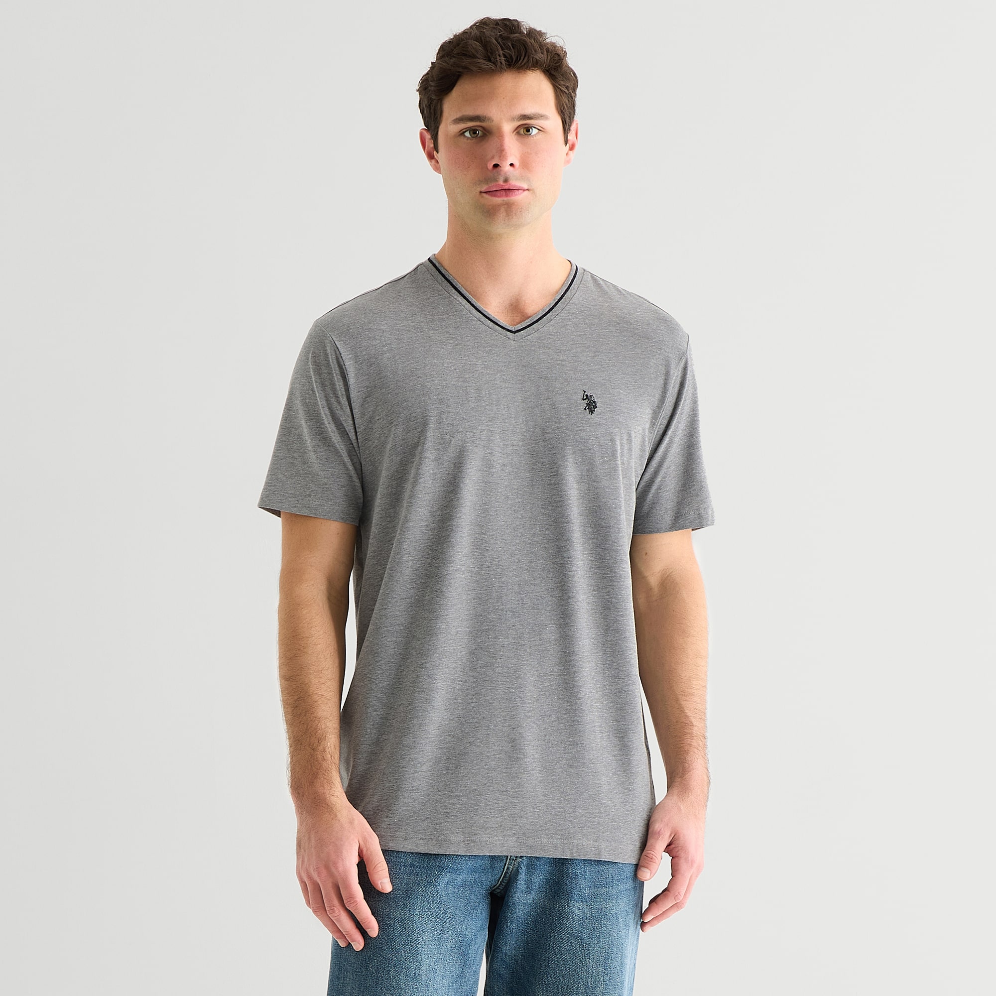 U.S. Polo Assn. Tipped Mens V Neck Short Sleeve STRETCH FABRIC T-Shirt