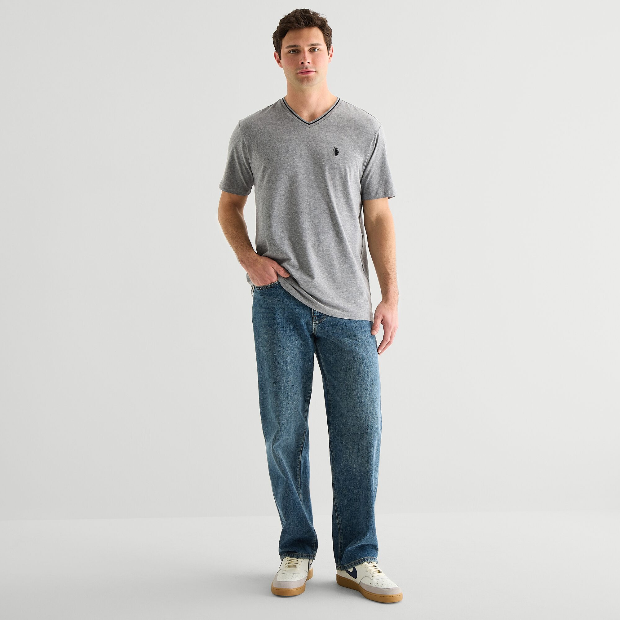 U.S. Polo Assn. Tipped Mens V Neck Short Sleeve STRETCH FABRIC T-Shirt