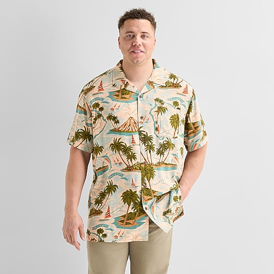 St. John's Bay Button-Down Mens Short Sleeve Big and Tall Camp Shirt