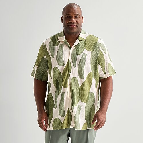 J. Ferrar Mens Short Sleeve Big and Tall Camp Shirt, 3x-large Tall, Green