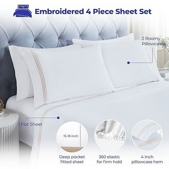 SUPERIOR® Brandon Embroidered Cotton Modern 320tc Deep Pocket Sheet Set
