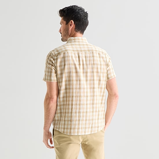 St. John's Bay Texture Gingham Mens Short Sleeve Classic Fit Button-Down Shirt