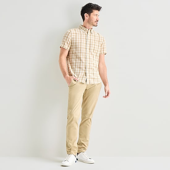 St. John's Bay Texture Gingham Mens Short Sleeve Classic Fit Button-Down Shirt