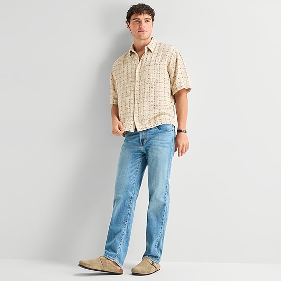 Arizona Mens Short Sleeve Regular Fit Button-Down Shirt