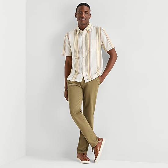 mutual weave Mens Short Sleeve Classic Fit Button-Down Shirt