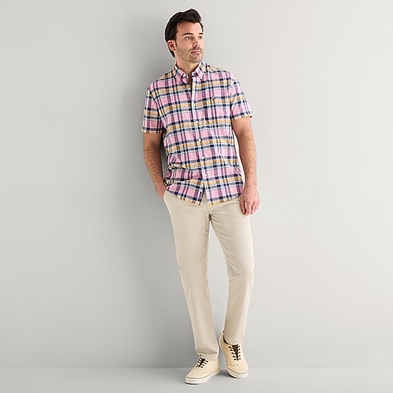 U.S. Polo Assn. Plaid Mens Short Sleeve Classic Fit Stretch Fabric Button-Down Shirt