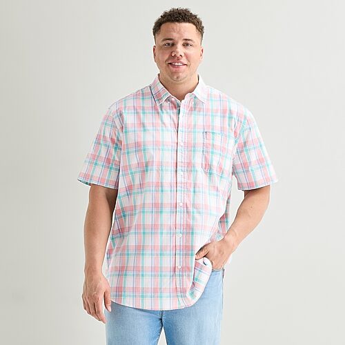 St. John's Bay Everyday Stretch Mens Short Sleeve Classic Fit Big and Tall Button-Down Shirt, 2x-large Tall, Pink