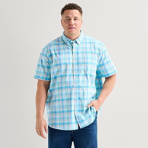 St. John's Bay Everyday Stretch Mens Short Sleeve Classic Fit Big and Tall Button-Down Shirt, 5x-large Tall, Blue