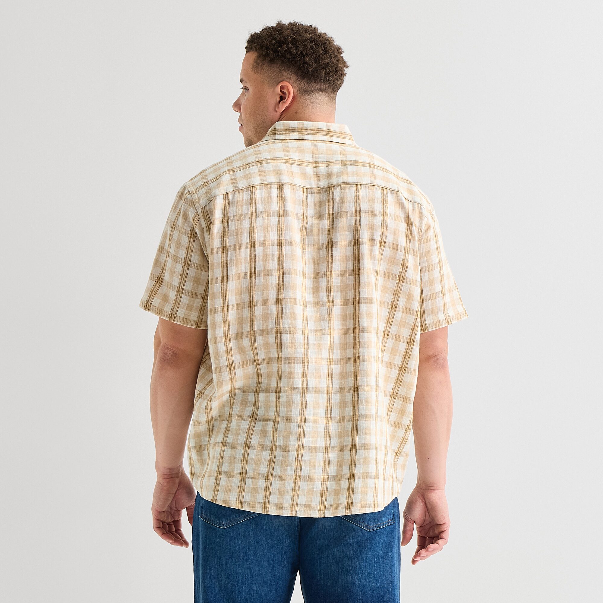 St. John's Bay Textured Gingham Mens Short Sleeve Classic Fit Big and Tall Button-Down Shirt