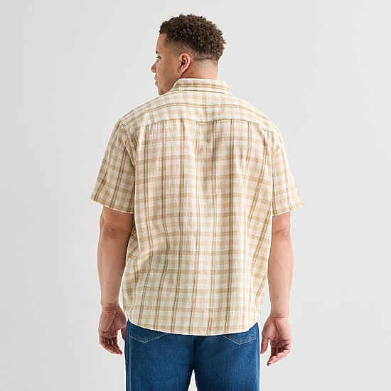 St. John's Bay Textured Gingham Mens Short Sleeve Classic Fit Big and Tall Button-Down Shirt