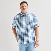St. John's Bay Textured Gingham Mens Short Sleeve Classic Fit Big and Tall Button-Down Shirt