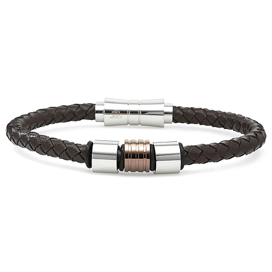 Mens Leather & Stainless Steel Fashion Bracelet