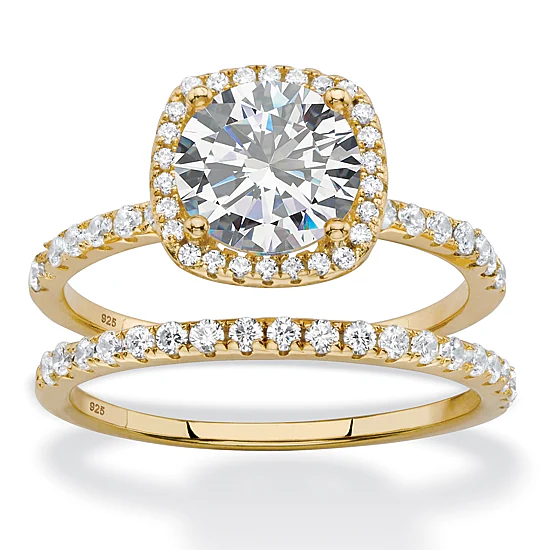 DiamonArt® Womens 2 1/2 CT. T.W. Cubic Zirconia 14K Gold Over Silver Halo Bridal Set