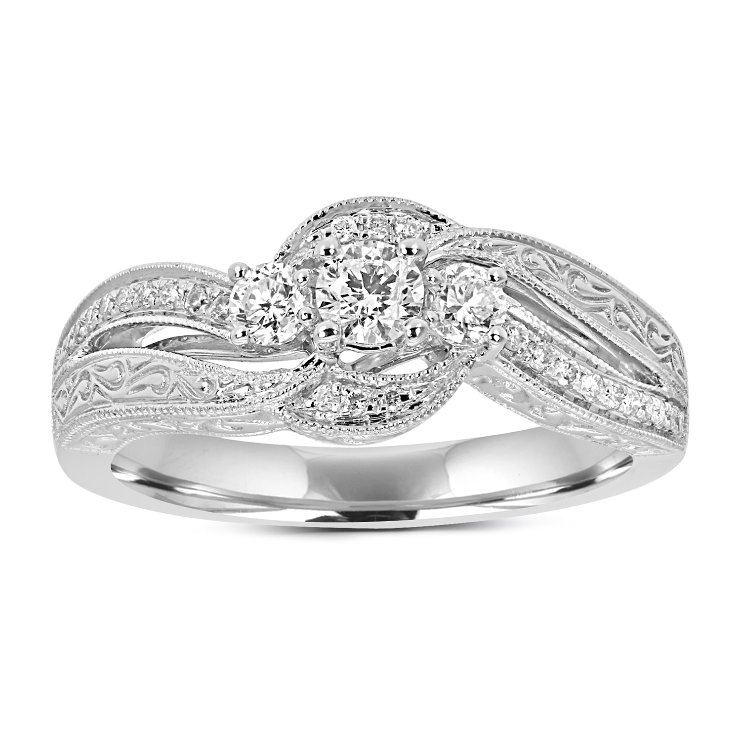 Love Lives Forever Womens 1 CT. T.W. Natural White Diamond 14K Gold 3-Stone Engagement Ring
