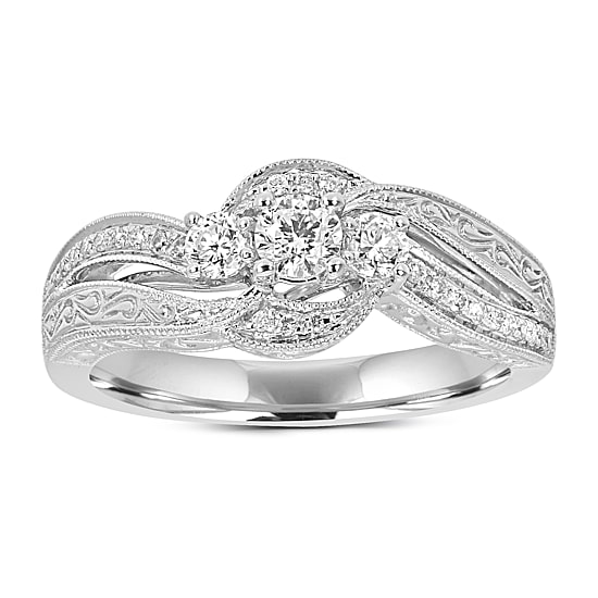 Love Lives Forever Womens 1/2 CT. T.W. Natural White Diamond 14K Gold 3-Stone Engagement Ring