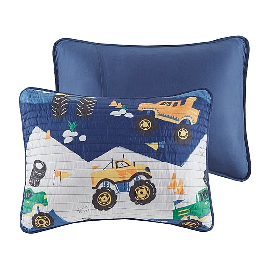 Intelligent Design Gavin Monster Truck Reversible Quilt Set With Throw Pillow