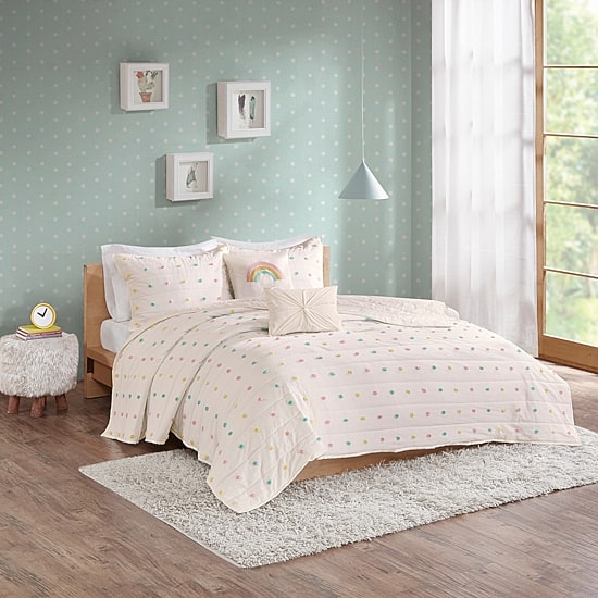 Urban Habitat Kids Ensley Pom Pom 100% Cotton Jacquard Quilt Set With Throw Pillows