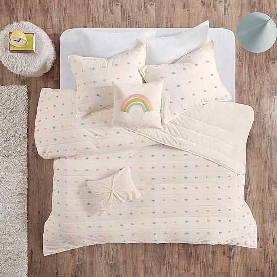 Urban Habitat Kids Ensley Pom Pom 100% Cotton Jacquard Quilt Set With Throw Pillows