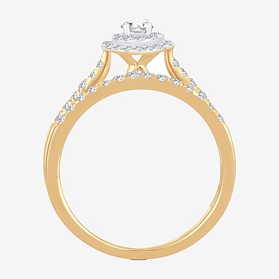 Round 1/2 CT.T.W. Natural Diamond Side Stone Halo Bridal Set in 10K or 14K Gold