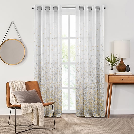 Fieldcrest Arden Floral Flutter Cotton Grommet Top Sheer Single Curtain Panel