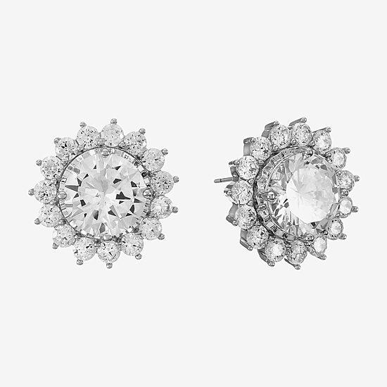 Monet Jewelry Timeless Silver Tone Button Cubic Zirconia 14.6mm Round Stud Earrings
