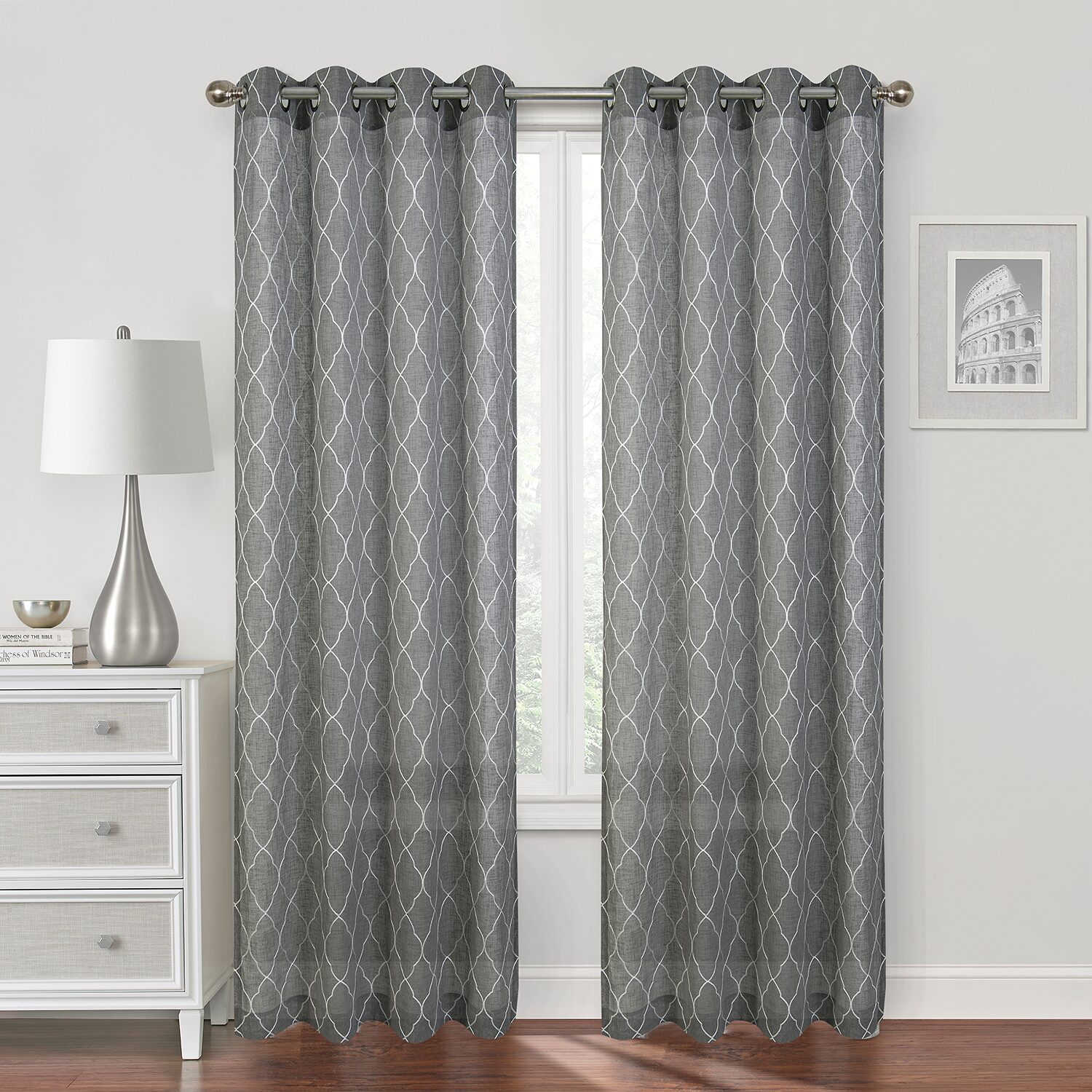 Regal Home Bayview Grommet Top Embroidered Sheer Single Curtain Panel