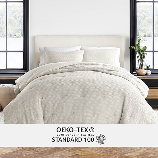 Casual Comfort Waffle Textured Midweight Down Alternative Comforter Set