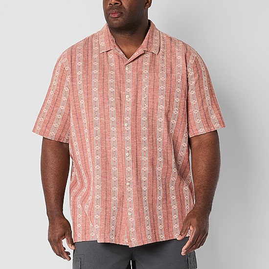 mutual weave Camp Mens Easy-on + Easy-off Short Sleeve Classic Fit Big and Tall Button-Down Shirt