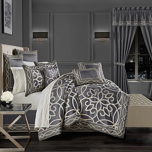 Queen Street Darwin Charcoal 4-pc. Jacquard Extra Weight Comforter Set, One Size, Black