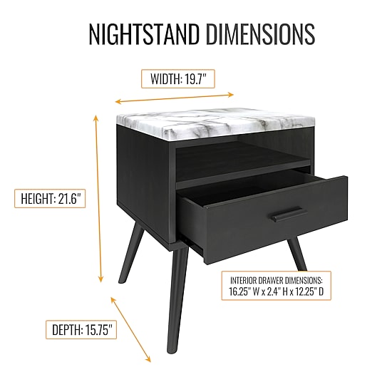Marcello Faux Marble Top Low Profile Nightstand
