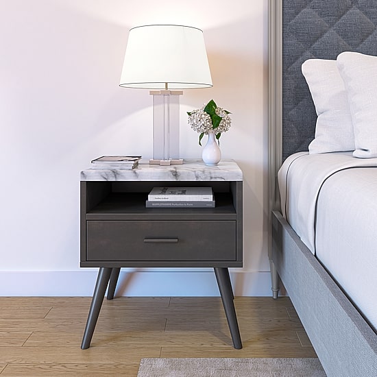 Marcello Faux Marble Top Low Profile Nightstand