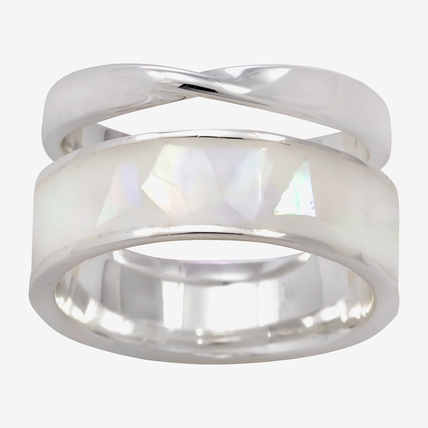Sparkle Allure Womens White Mother Of Pearl Pure Silver Over Brass Ring Set