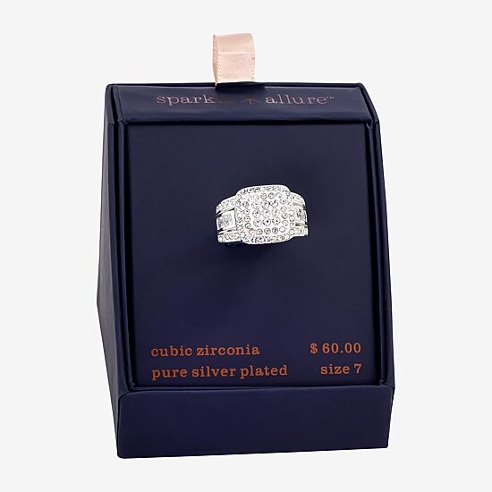 Sparkle Allure Womens Cubic Zirconia Pure Silver Over Brass Cocktail Ring