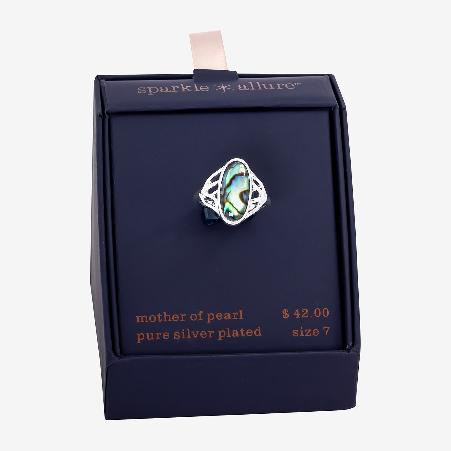 Sparkle Allure Womens Green Abalone Pure Silver Over Brass Oblong Cocktail Ring