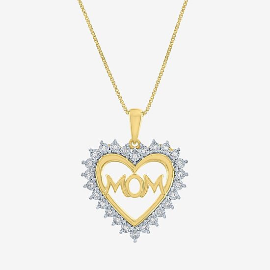 "Mom" Womens 1/10 CT. T.W. Natural White Diamond 14K Gold Over Silver Heart 18 Inch Pendant Necklace