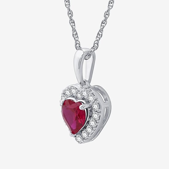 Yes, Please! Womens Lab Created Red Ruby Sterling Silver Heart 18 Inch Pendant Necklace