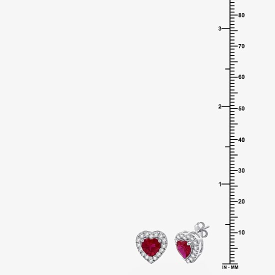 Yes, Please! Lab Created Red Ruby Sterling Silver Heart Stud Earrings