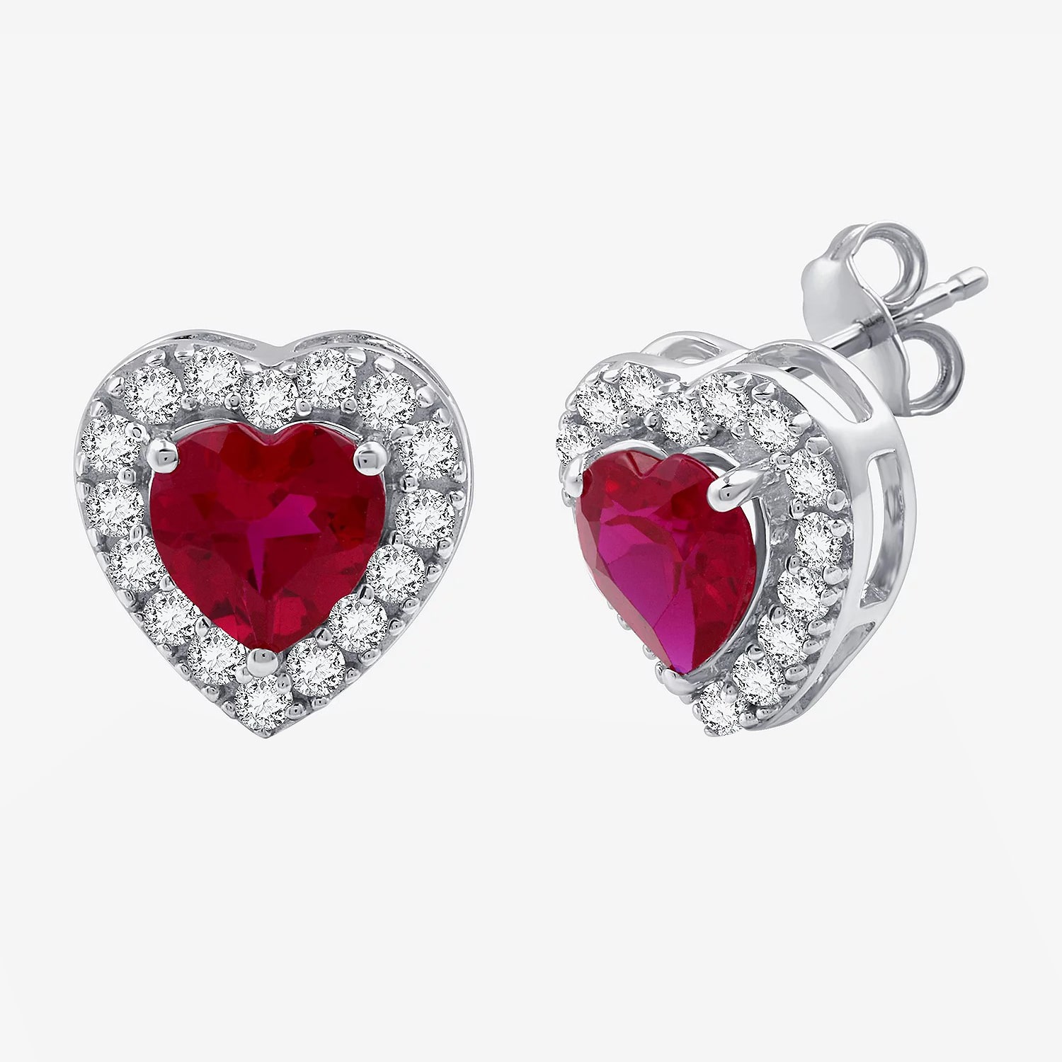 Yes, Please! Lab Created Red Ruby Sterling Silver Heart Stud Earrings