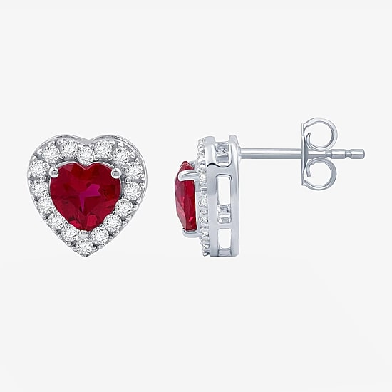 Yes, Please! Lab Created Red Ruby Sterling Silver Heart Stud Earrings