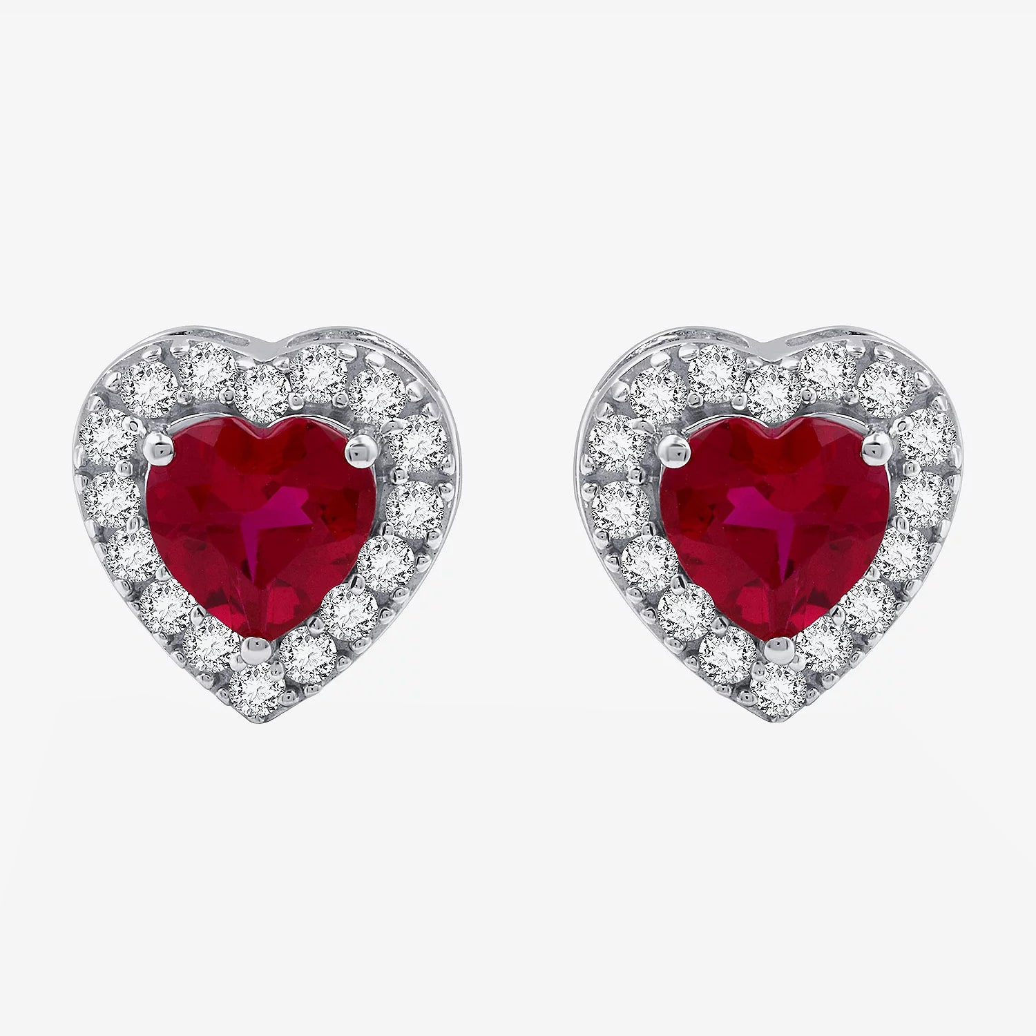 Yes, Please! Lab Created Red Ruby Sterling Silver Heart Stud Earrings
