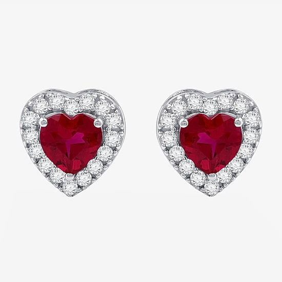 Yes, Please! Lab Created Red Ruby Sterling Silver Heart Stud Earrings