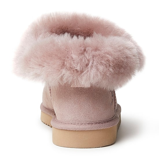 Dearfoams Women'S Perth Genuine Shearling Fold Down Womens Memory Foam Bootie Slippers