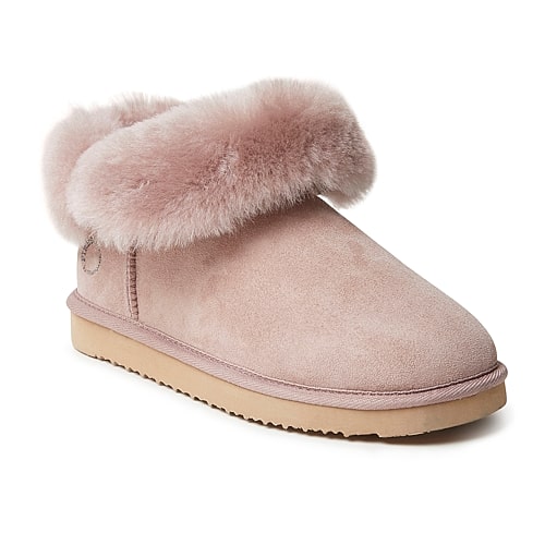 Dearfoams Women's Perth Genuine Shearling Fold Down Womens Memory Foam Bootie Slippers In Pink