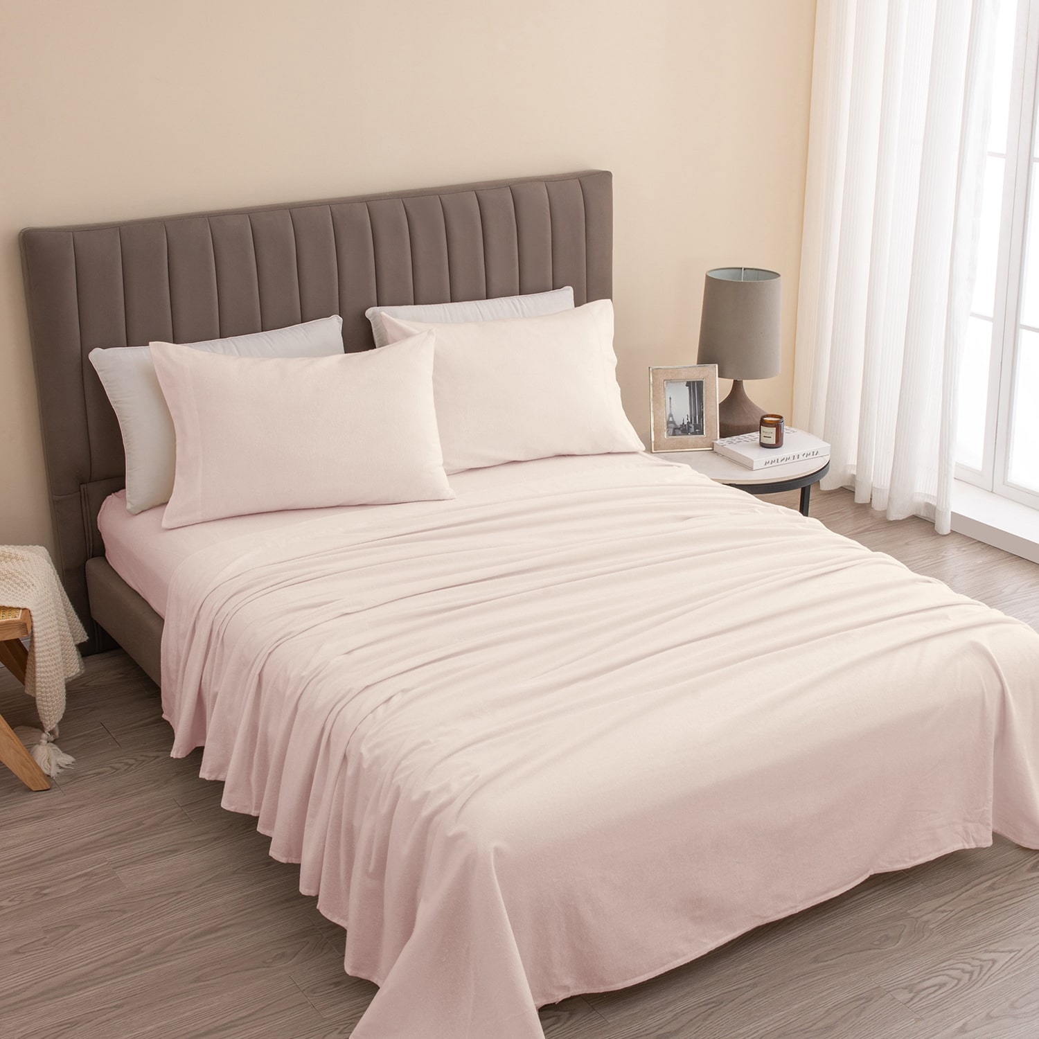 Linery Cotton Solid Flannel Wrinkle Resistant Sheet Set