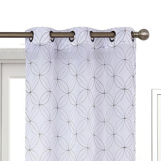 Regal Home Perth Geometric Embroidery Grommet Top Sheer Set of 2 Curtain Panel