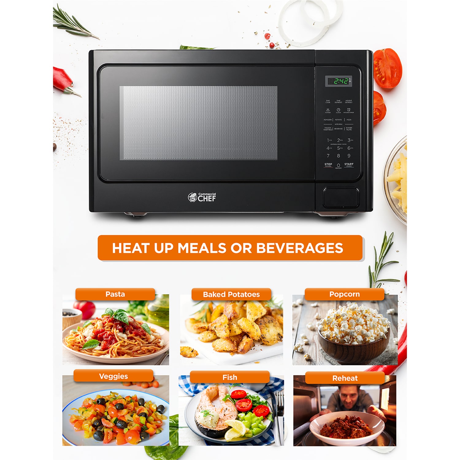COMMERCIAL CHEF 1.3 Cu. Ft. Countertop Microwave with Digital Display Microwave & 10 Power Levels