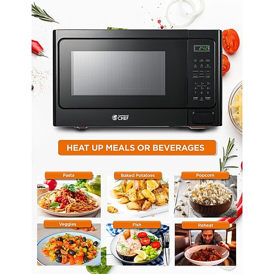 COMMERCIAL CHEF 1.3 Cu. Ft. Countertop Microwave with Digital Display Black Microwave & 10 Power Levels