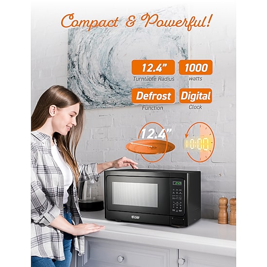 COMMERCIAL CHEF 1.3 Cu. Ft. Countertop Microwave with Digital Display Black Microwave & 10 Power Levels