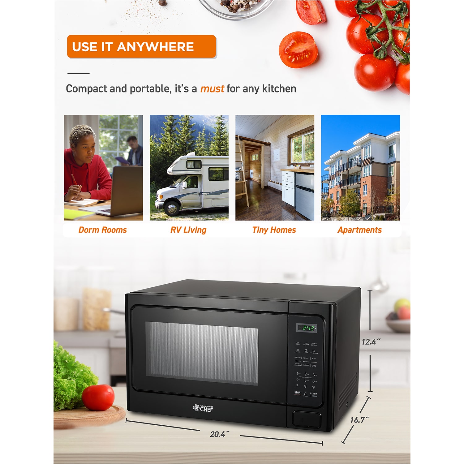 COMMERCIAL CHEF 1.3 Cu. Ft. Countertop Microwave with Digital Display Microwave & 10 Power Levels